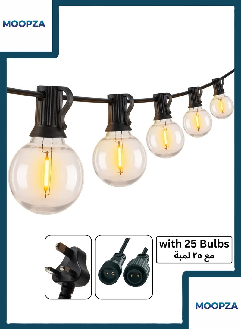 مووبزا سلسلة مصابيح LED مع 25 لمبة G40 بطول 7 متر. مانعة لتسرب الماء ودائم. مع خطافات معلقة وروابط قابلة للتمديد. أضواء زينة رمضان والعيد. - Image 1